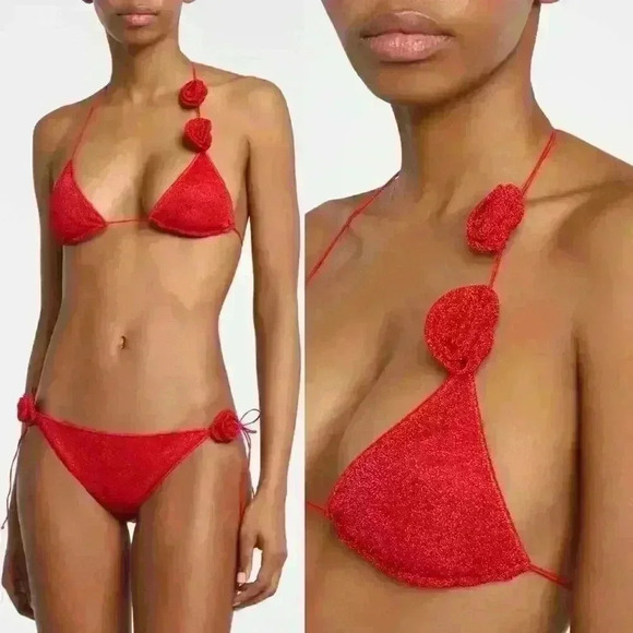 NWT Oseree Red Rose Lumière Triangle Bikini SET - Picture 5 of 15